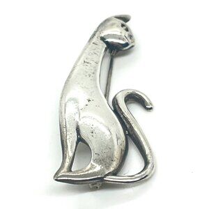 JEAZLAINE 925 STERLING SILVER MODERNIST CAT BROOCH PIN VINTAGE SCULPTURAL